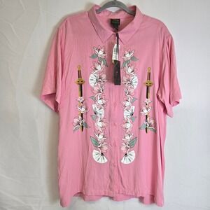 Disney Her Universe Mulan Traditional Portrait Woven Button-Up, Pink, Size XL